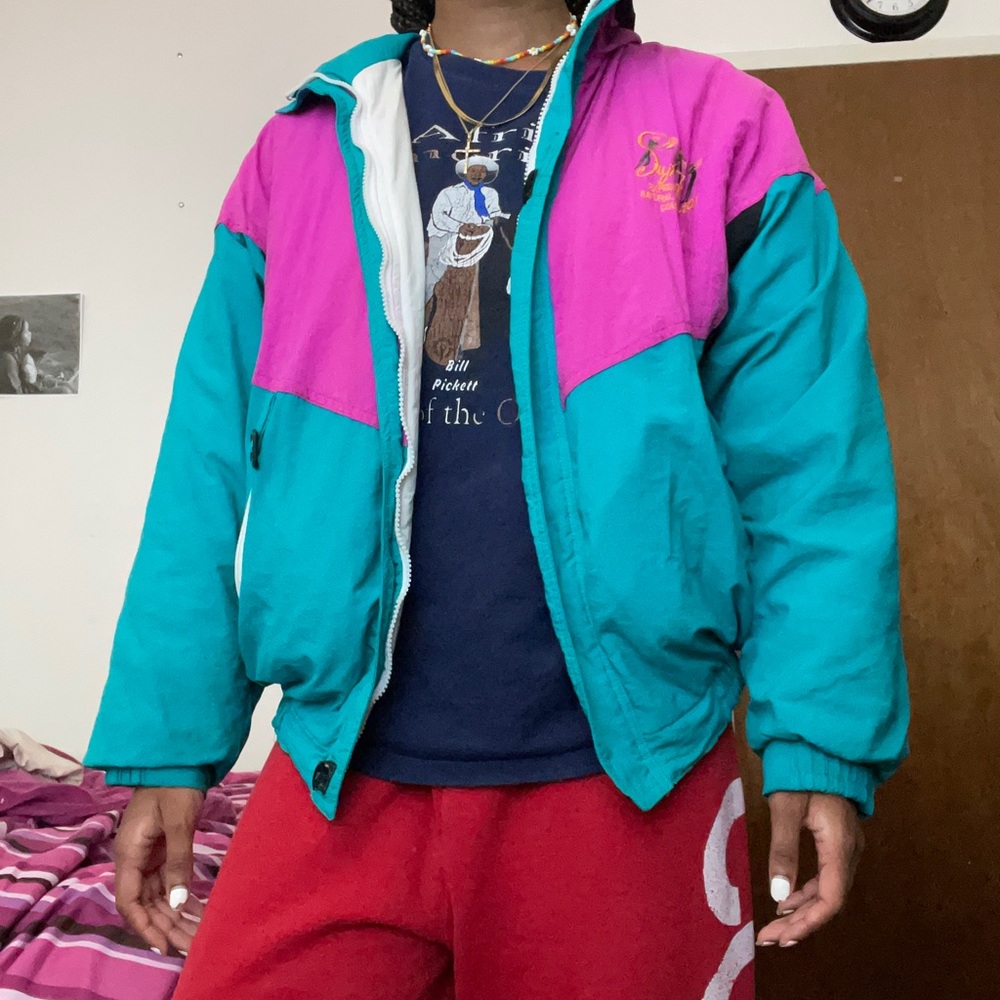 80s vintage windbreaker , magenta & blue